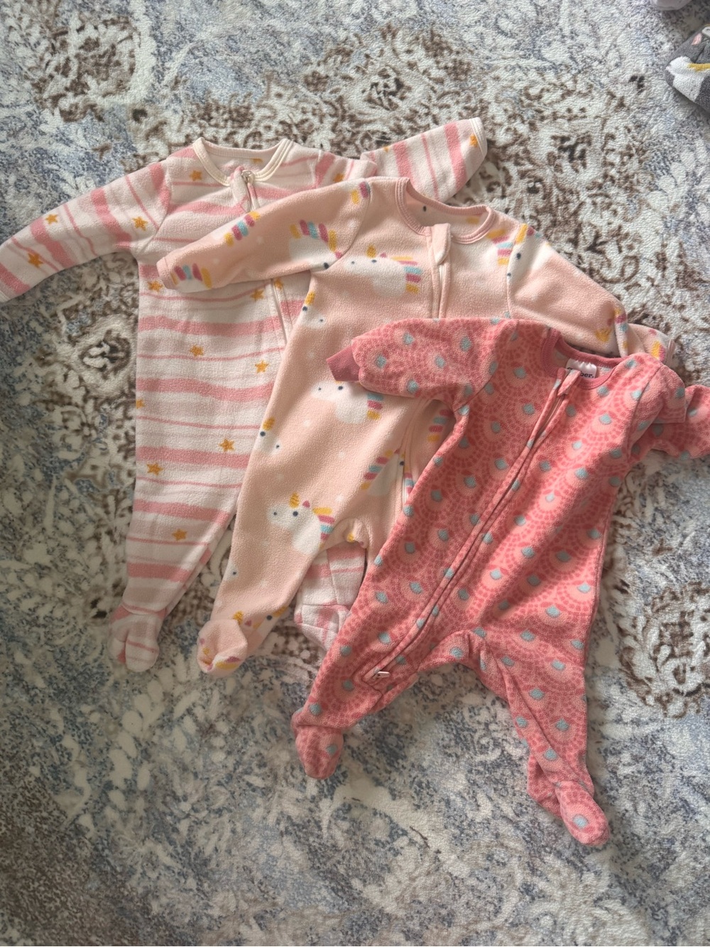 Baby Girls' Pink Unicorn & Rainbow Footed One-Piece Sleepers - Pack